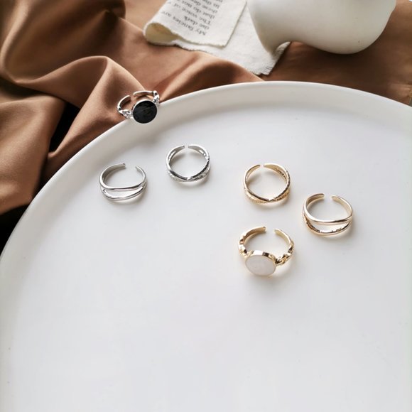 Silver Black Stone 3 Rings Set - Picture 6 of 8